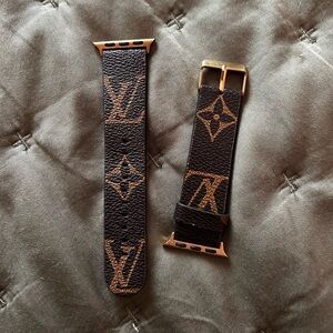 Brown Logo Leather Apple Watch Strap with Gold Buckle